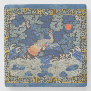 Dessous-de-verre En Pierre Broderie chinoise bleu d'oiseau Vintage