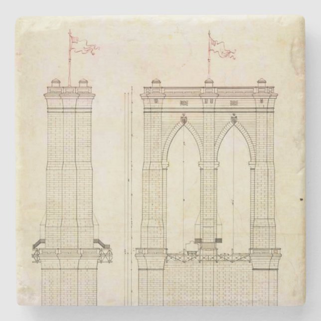 Dessous-de-verre En Pierre Brooklyn Bridge architecture NYC plan vintage (Devant)