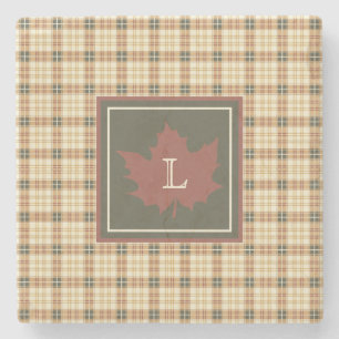 Dessous-de-verre En Pierre Brown Plaid Motif Automne Maple Leaf Monogramme