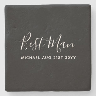 Dessous-de-verre En Pierre BUDGET Bestman Groomsman DONS Classique Noir