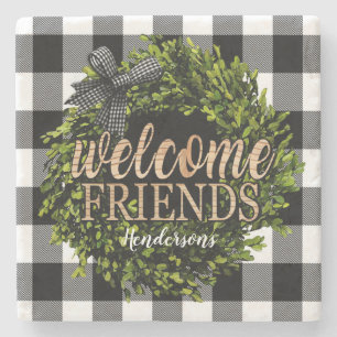 Dessous-de-verre En Pierre Buffalo Check Black and White Boxwood Wreve