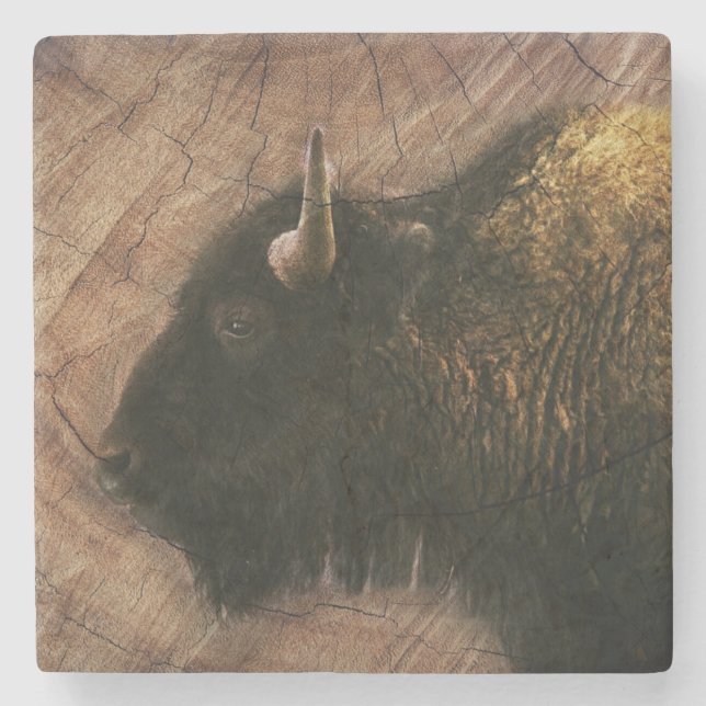 Dessous-de-verre En Pierre Buffalo de bison de bois (Devant)