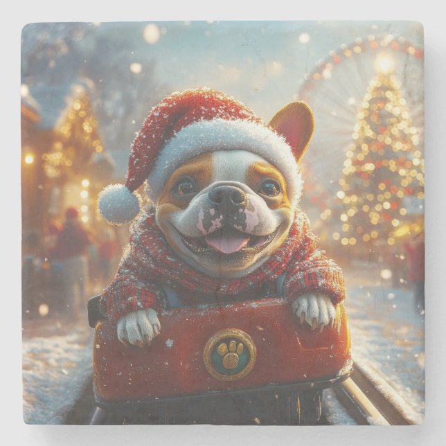 Dessous-de-verre En Pierre Bull Terrier Chien Noël (Devant)