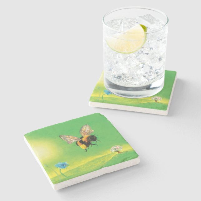 Dessous-de-verre En Pierre Bumblebee survolant le pré (Côté)
