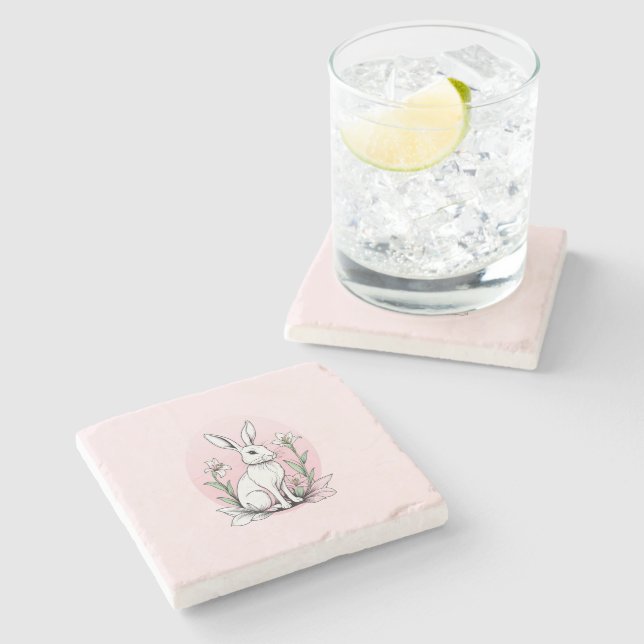 Dessous-de-verre En Pierre Bunny et Lilies (Côté)