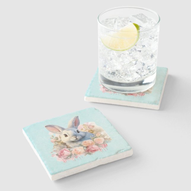 Dessous-de-verre En Pierre Bunny with a Garland of Roses Cute (Côté)