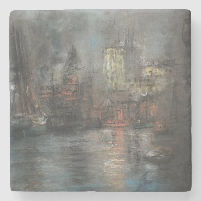 Dessous-de-verre En Pierre Busy Harbour (par Glenn Cooper Henshaw) (Devant)