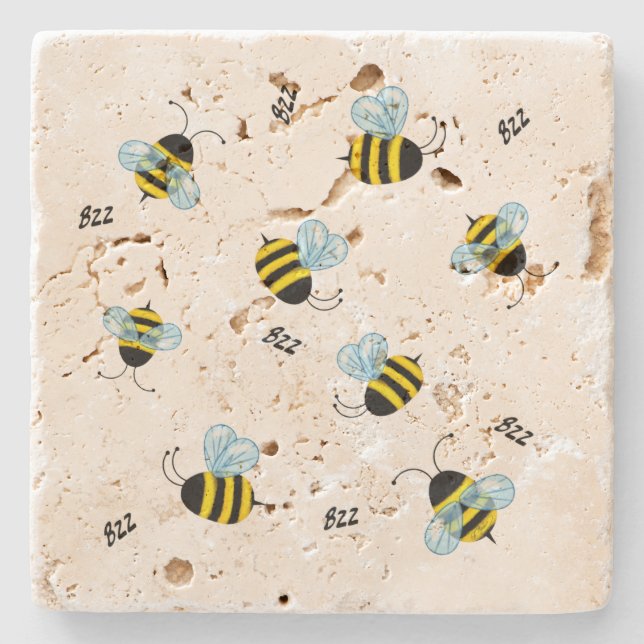 Dessous-de-verre En Pierre Buzzing Abees occupé Trouvé Rustique (Devant)