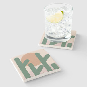 Dessous-de-verre En Pierre Cactus Art Earthy Motif du milieu du siècle modern