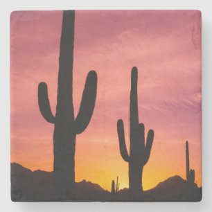 Dessous-de-verre En Pierre Cactus saguaro au lever du soleil, Arizona