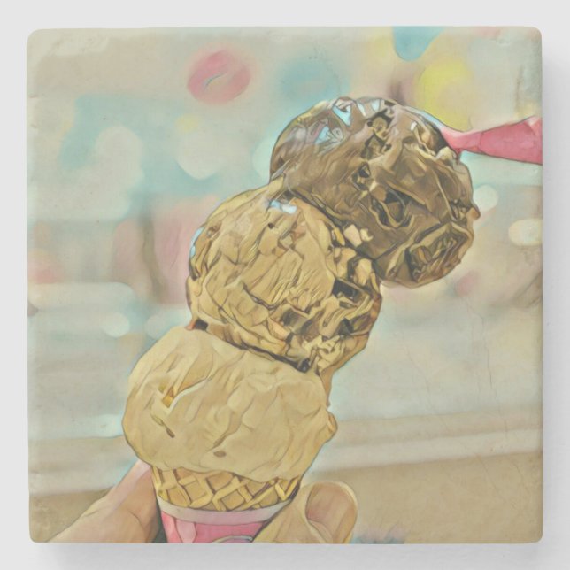 Dessous-de-verre En Pierre Cadeau d'anniversaire de crème glacée (Devant)