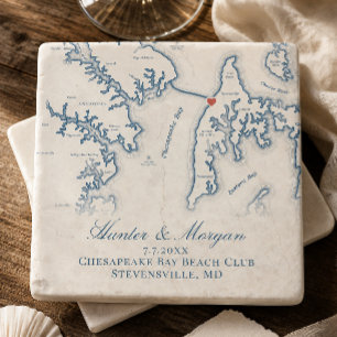 Dessous-de-verre En Pierre Cadeau de mariage Carte du Beach Club de la baie d
