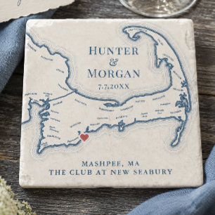 Dessous-de-verre En Pierre Cadeau de mariage Club at New Seabury Carte du Cap