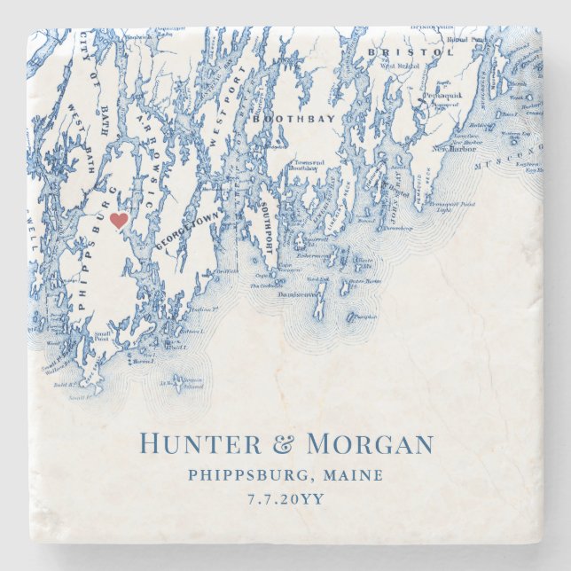 Dessous-de-verre En Pierre Cadeau de mariage de destination Phippsburg Maine (Devant)