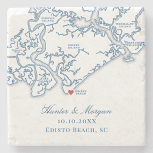 Dessous-de-verre En Pierre Cadeau de mariage de Edisto Beach Carte de l'île E
