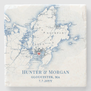 Dessous-de-verre En Pierre Cadeau de mariage Gloucester MA Carte du Cape Ann