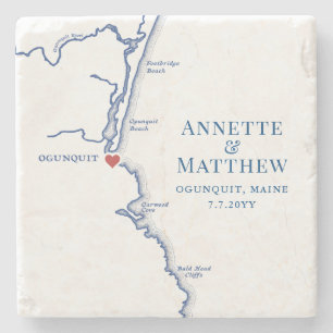Dessous-de-verre En Pierre Cadeau de mariage Ogunquit Maine Carte du sud du M