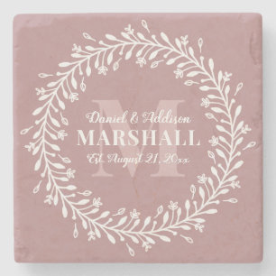 Dessous-de-verre En Pierre Cadeau de mariage personnalisé Couple Couronne Ros