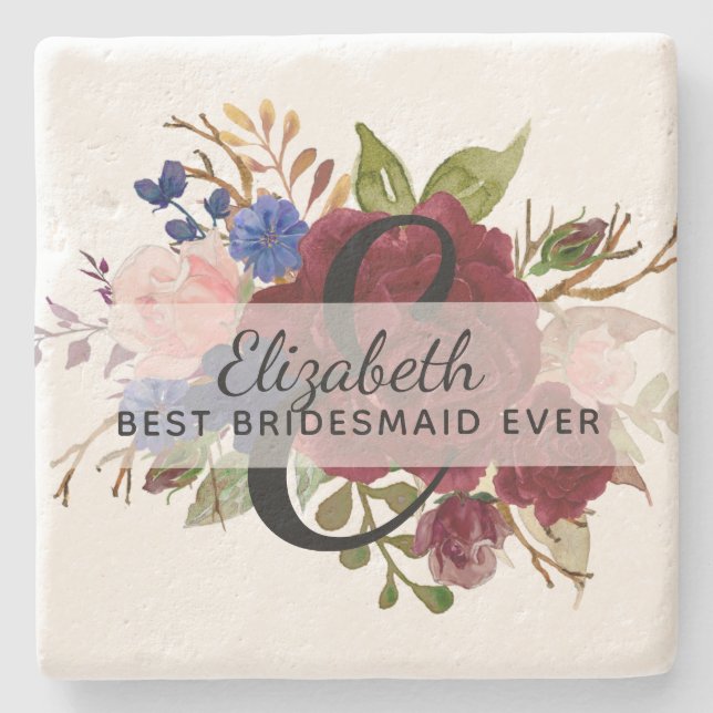 Dessous-de-verre En Pierre Cadeau de mariées de fête de mariée Burgundy Bleu  (Devant)