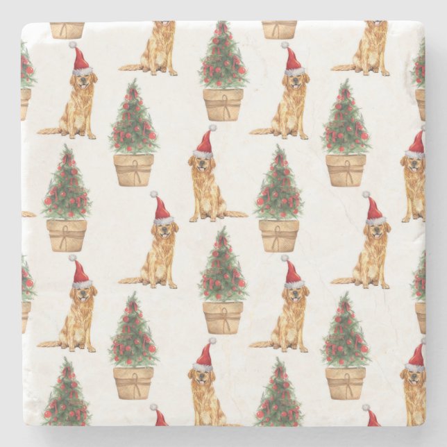 Dessous-de-verre En Pierre Cadeau de Noël Golden Retriever Amoureux des chien (Devant)