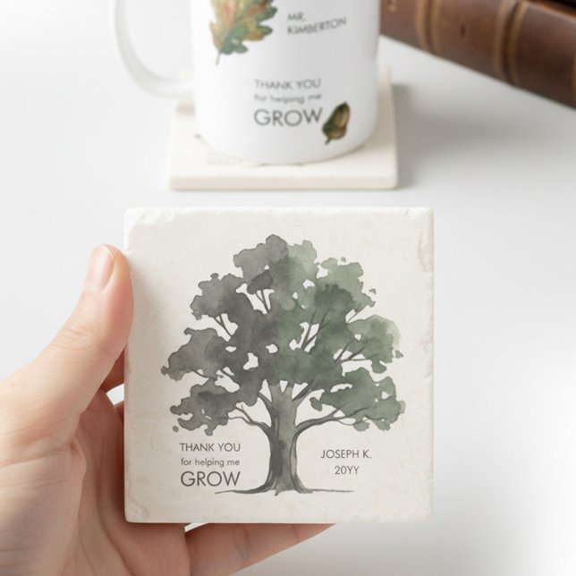 Dessous-de-verre En Pierre Cadeau de remerciement pour m'avoir aidé à grandir (Personalized "thank you for helping me grow" Teacher Appreciation coaster by Darling & May)