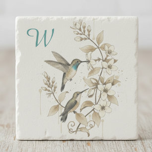 Dessous-de-verre En Pierre Cadeau initial botanique colibri vintage