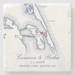 Dessous-de-verre En Pierre Cadeau Mariage Pirate's Cove Manteo Carte Bleu Mar
