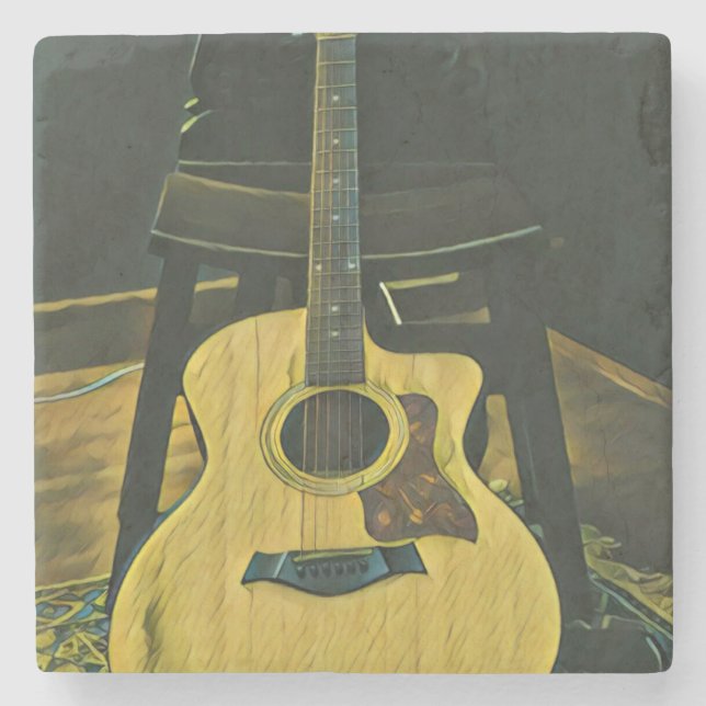 Dessous-de-verre En Pierre Cadeau pour ami guitariste (Devant)