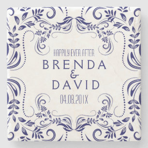 Dessous-de-verre En Pierre Cadre de dentelle Floral Royal Blue Arrière - plan