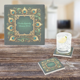 Dessous-de-verre En Pierre Cadre Peacock Or Vert Personnalisable