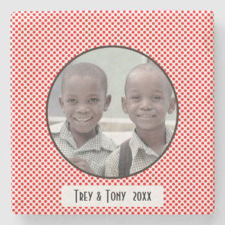 Dessous-de-verre En Pierre Cadre photo Polka blanc rouge