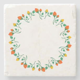 Dessous-de-verre En Pierre Cadre rond floral avec fleurs de rose jaune et rou