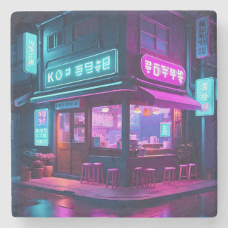 Dessous-de-verre En Pierre Café Coréen Neon LoFi Art