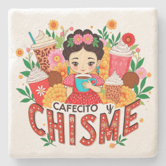 Dessous-de-verre En Pierre « Cafecito y Chisme » Amoureuse du café latine