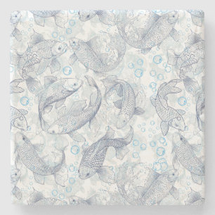 Dessous-de-verre En Pierre Calage Motif de poissons 02.Bleu foncé.b Non BG
