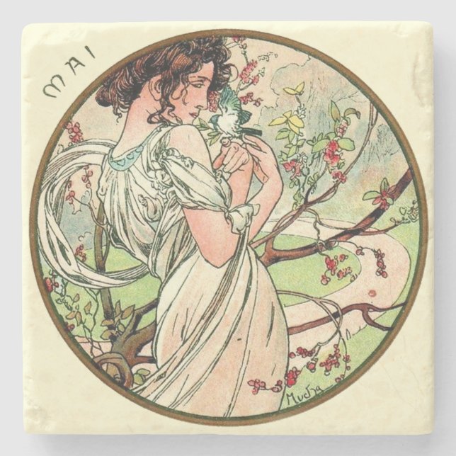 Dessous-de-verre En Pierre Calendrier Mucha Art nouveau mai (Devant)
