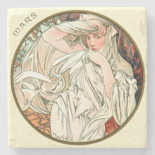 Dessous-de-verre En Pierre Calendrier Mucha Art Nouveau Mars
