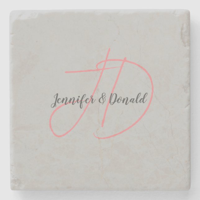 Dessous-de-verre En Pierre Calligraphie classique tendance monogramme (Devant)