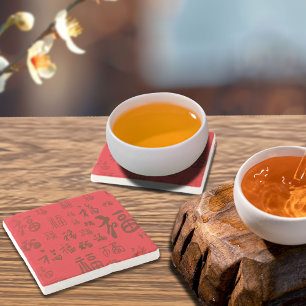 Dessous-de-verre En Pierre Calligraphie de caractères chinois de fête 福 Bénéd