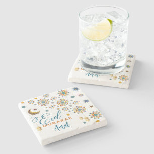 Dessous-de-verre En Pierre Calligraphie élégante Eid Mubarak Lune Étoiles Per