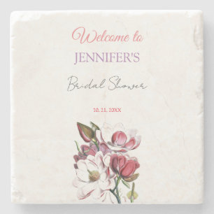 Dessous-de-verre En Pierre Calligraphie Élégante Fleurs Bienvenue Shower de M
