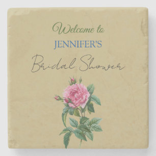 Dessous-de-verre En Pierre Calligraphie Élégante Fleurs Bienvenue Shower de M