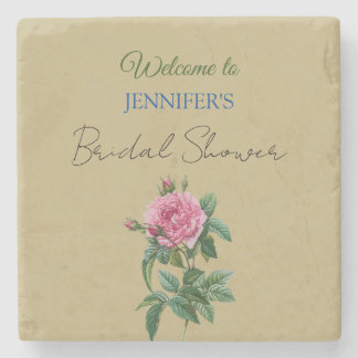 Dessous-de-verre En Pierre Calligraphie Élégante Florale Bienvenue Enterremen