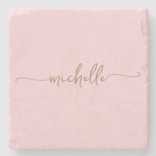 Dessous-de-verre En Pierre Calligraphie Élégante Monogramme Nom en Or Script