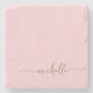 Dessous-de-verre En Pierre Calligraphie Élégante Nom Monogramme Or Script