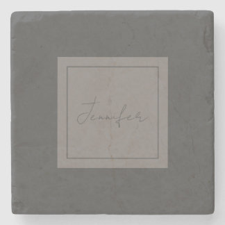 Dessous-de-verre En Pierre Calligraphie Élégante Plaque Simple Nom Gris