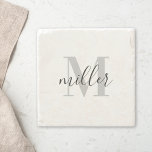 Dessous-de-verre En Pierre Calligraphie moderne Nom de famille Monogramme<br><div class="desc">Dessous de verre en pierre sur mesure avec monogramme personnalisé et nom de famille dans la calligraphie à la main moderne.</div>