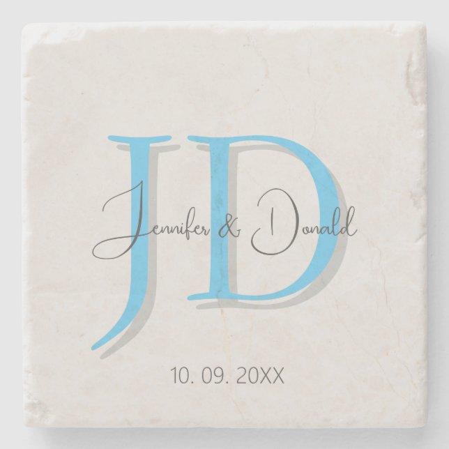 Dessous-de-verre En Pierre Calligraphie monogramme de style classique tendanc (Devant)