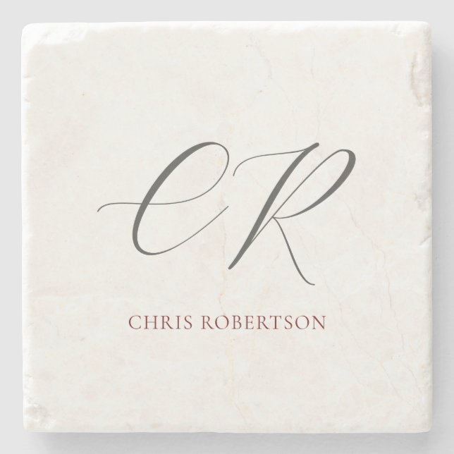 Dessous-de-verre En Pierre Calligraphie Monogramme Nom Black White Cadeau per (Devant)