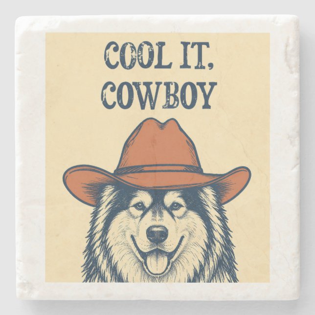 Dessous-de-verre En Pierre "Calmez-vous, Cowboy" (Devant)